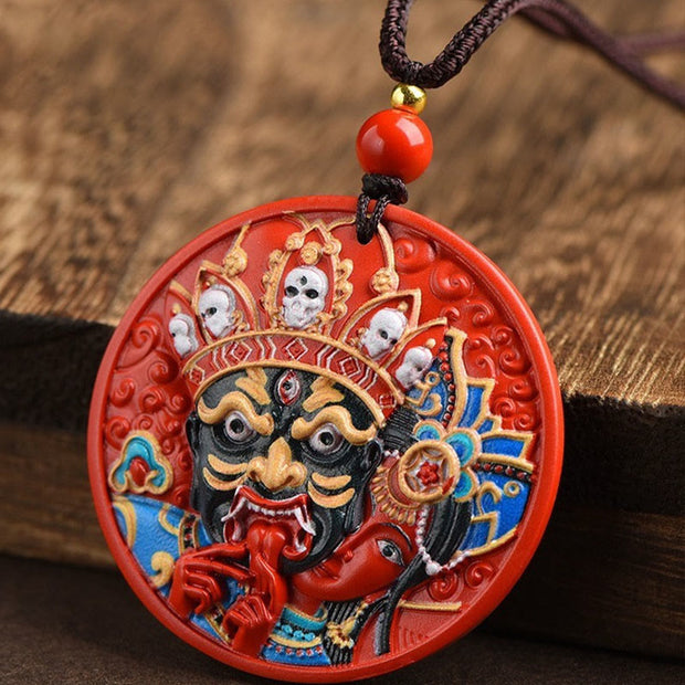 Buddha Stones Zakiram Goddess of Wealth Painted Cinnabar Blessing Necklace Pendant Necklaces & Pendants BS 8