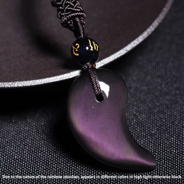Buddha Stones Rainbow Obsidian Yin Yang Strength Pendant Necklace Necklaces & Pendants BS 8