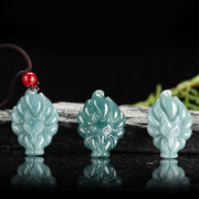Buddha Stones Natural Green Jade Nine-Tailed Fox Luck Necklace Pendant Necklaces & Pendants BS 8
