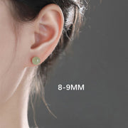 Buddha Stones Round Jade Beaded Luck Stud Earrings Earrings BS 5