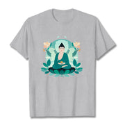 Buddha Stones Close Eyes Green Leaf Buddha Tee T-shirt T-Shirts BS LightGrey 2XL