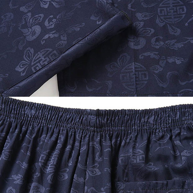 Buddha Stones Gourd Flower Leaves Tang Suit Short Sleeve Shirt Pants Clothing Men's Set Men's Meditation Cloth BS 8