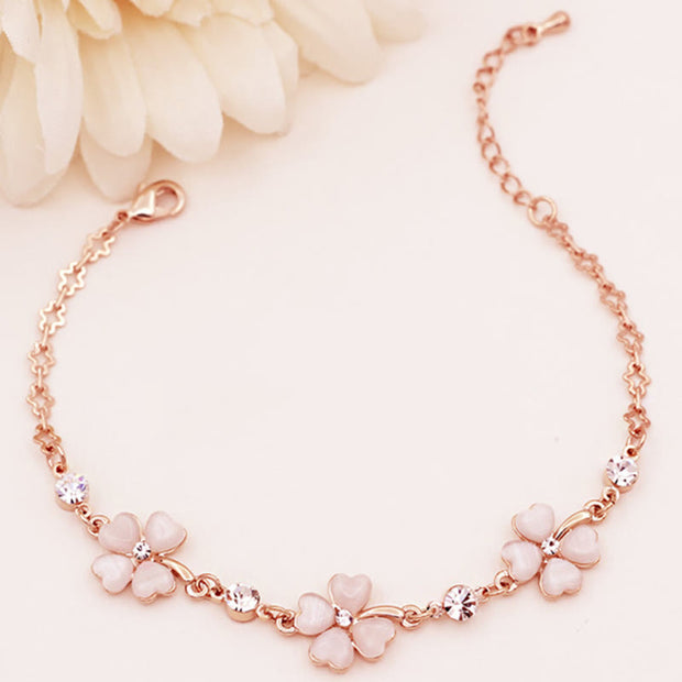 FREE Today: Calm Your Soul Pink Crystal Four Leaf Clover Love Chain Bracelet