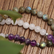 Buddha Stones 108 Mala Beads White Agate Amethyst Black Glitter Stone Protection Bracelet (Extra 35% Off | USE CODE: FS35) - image 2