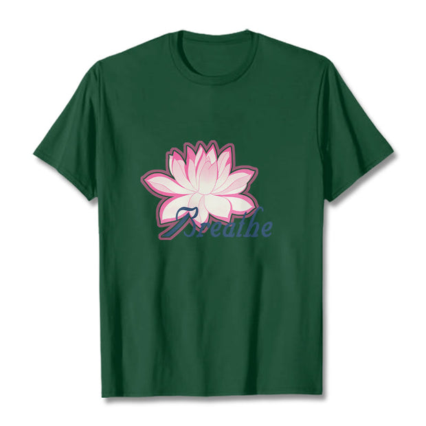 Buddha Stones BREATHE Lotus Flower Tee T-shirt T-Shirts BS ForestGreen 2XL