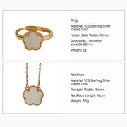 Buddha Stones 925 Sterling Silver Plated Gold Natural Hetian Jade Flower Luck Necklace Pendant Ring Set Bracelet Necklaces & Pendants BS 2