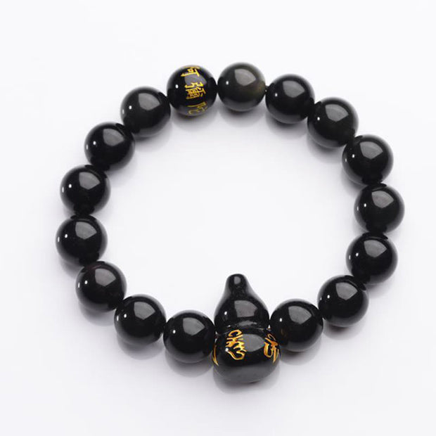 Buddha Stones Rainbow Obsidian Gourd Om Mani Padme Hum Inner Peace Bracelet