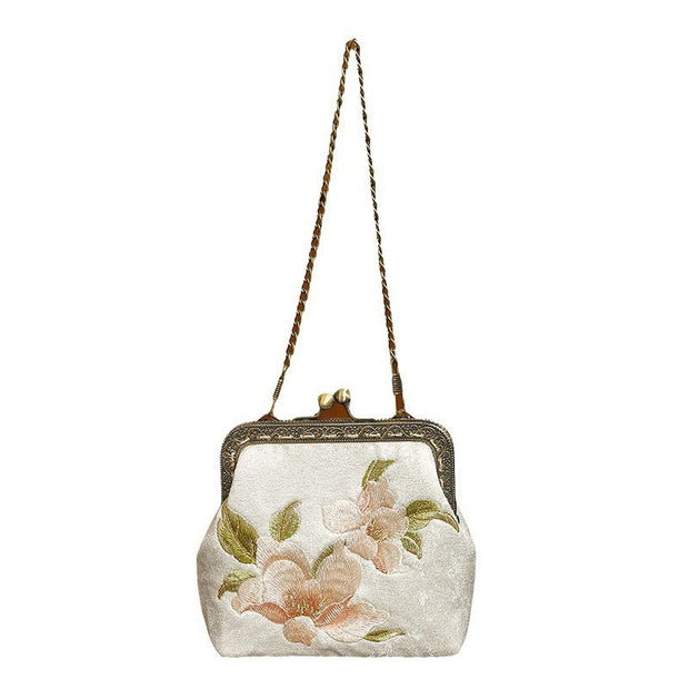 Buddha Stones Orchids Oriental Cherry Butterfly Embroidery Metal Handle Handbag Handbags BS 2