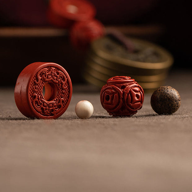 Buddha Stones Feng Shui Five Emperor Coins Luck Bodhi Seed Money Wealth Keychain