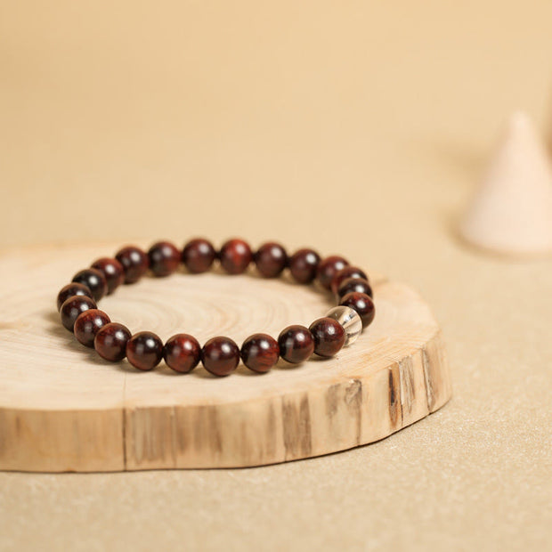 Buddha Stones Small Leaf Red Sandalwood White Crystal Protection Bracelet Bracelet BS 4