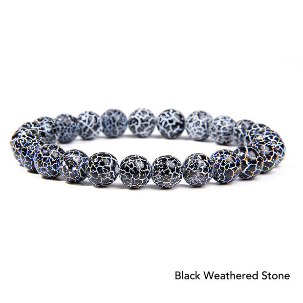 Natural Agate Stone Crystal Balance Beaded Bracelet Bracelet BS Black Weathered Stone