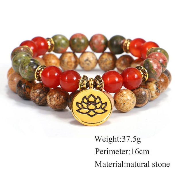 Buddha Stones Tibetan Picture Jasper Positive Lotus Bracelet Set (Extra 35% Off | USE CODE: FS35) - image 1