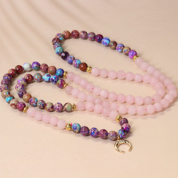 Buddha Stones 108 Beads Miano Real Pink Crystal Mala Healing Bracelet