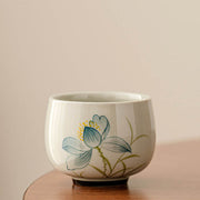 Buddha Stones Hand Painted Lotus Flower Ceramic Teacup Kung Fu Tea Cup Cup BS 6cm*5.3cm*70ml