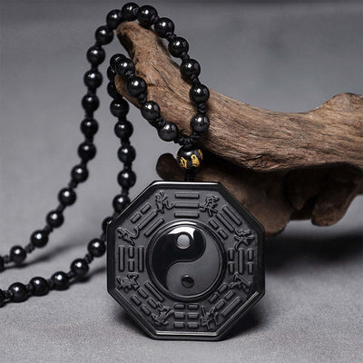 Buddha Stones Black Obsidian Stone Yin Yang Pendant Necklace Necklaces & Pendants BS Obsidian