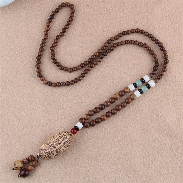 Buddha Stones Tibetan Wenge Wood Bodhi Seed Agate Elephant Protection Necklace Pendant (Extra 40% Off | USE CODE: FS40) - Wenge Wood&Thousand-Eyed Pattern Bodhi Seed - image 1