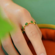Buddha Stones Cyan Jade Healing Calm Adjustable Ring Rings BS 2
