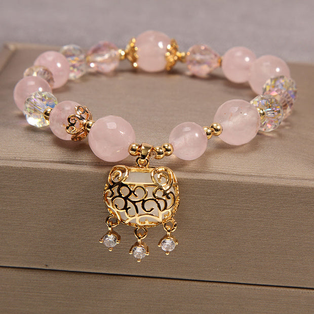 Buddha Stones Natural Pink Crystal Lucky Soothing Warmth Bracelet Bangle