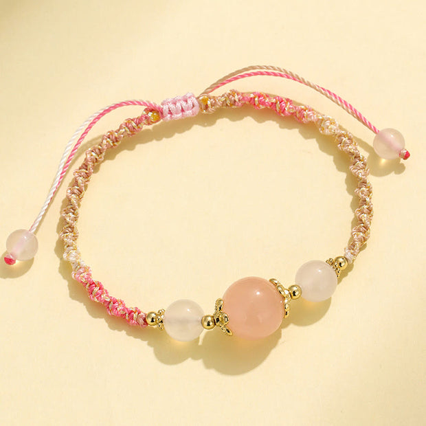 Buddha Stones Strawberry Quartz Pink Crystal Prehnite White Agate Bead Healing Rope Bracelet 9