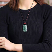 Buddha Stones Natural Green Jade Chinese God of Wealth Caishen Ingot Abundance Necklace Pendant Necklaces & Pendants BS 8
