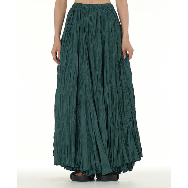 Buddha Stones Solid Color Loose Long Elastic Waist Skirt 76