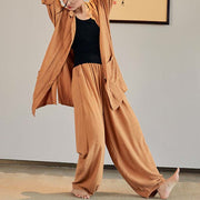 Buddha Stones Plain Long Sleeve Coat Jacket Top Wide Leg Pants Zen Tai Chi Yoga Meditation Clothing Clothes BS 23