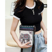 Buddha Stones Elephant Butterfly Embroidered Canvas Tote Bag Shoulder Bag Crossbody Bag