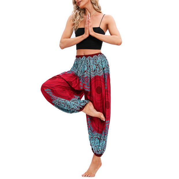 Buddha Stones Loose Circle-shaped Flowers Pattern Harem Trousers Women's Yoga Pants