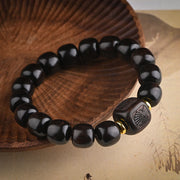 Buddha Stones Tibetan Ebony Wood Barrel Beads Lucky And Treasure Balance Bracelet 2