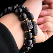 Buddha Stones Tibetan Ebony Wood Barrel Beads Lucky And Treasure Balance Bracelet 17