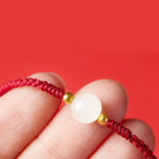 Buddha Stones Handcrafted Round Jade Lucky Bead Prosperity Braided Bracelet