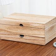 Buddha Stones Retro Beige Wooden Jewelry Box Two-Layer Jewelry Storage Box With Mirror - image 13