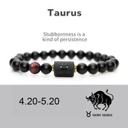 Buddha Stones 12  Constellations of the Zodiac Black Onyx Adjustable Bracelet