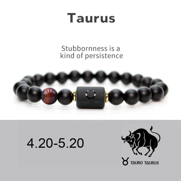 Buddha Stones 12  Constellations of the Zodiac Black Onyx Adjustable Bracelet Bracelet BS Taurus