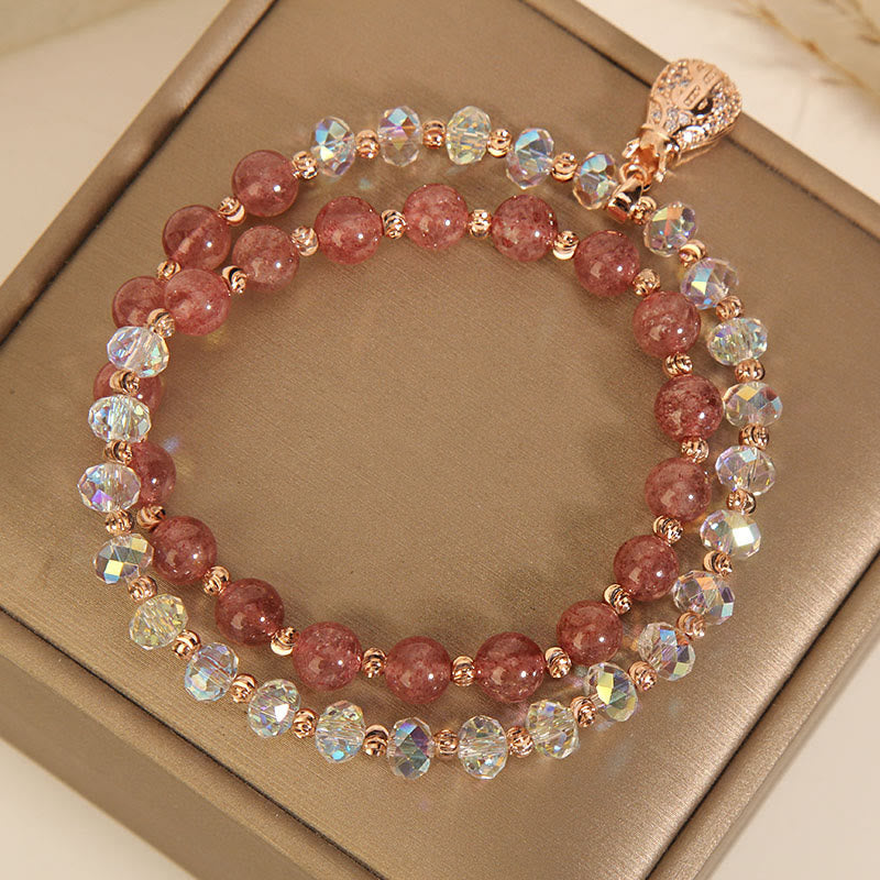 Buddha Stones Strawberry Quartz White Crystal Money Bag Charm