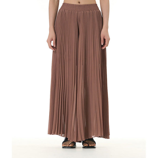 Buddha Stones Solid Color Loose Long Pleated Wide Leg Pants 8