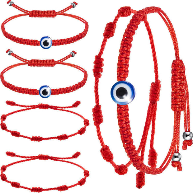 Buddha Stones 4Pcs Evil Eye Seven Knot Red String Protection Bracelet Bracelet BS 4Pcs Evil Eye&Seven Knot Red String(Wrist Circumference 15-20cm)