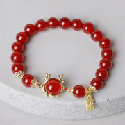 Buddha Stones Year of the Dragon Red Agate Jade Peace Buckle Fu Character Success Bracelet Bracelet BS 7