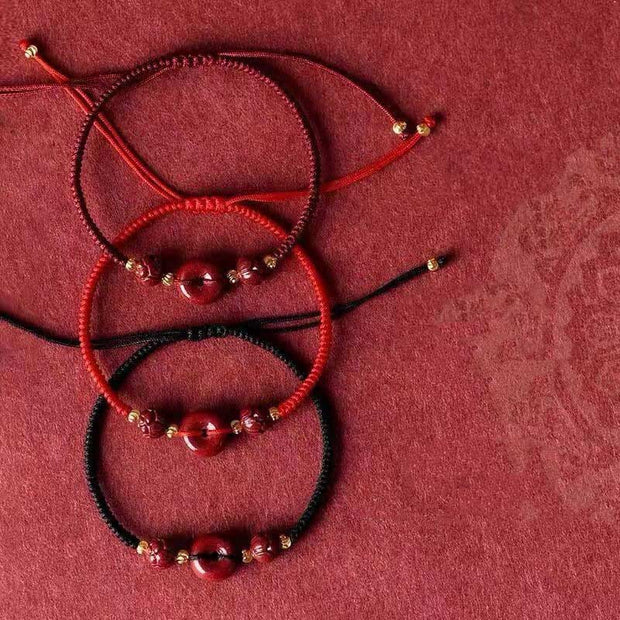 Buddha Stones Handmade Cinnabar Peace Buckle Lotus Calm Blessing Braided Rope Bracelet Bracelet BS 20