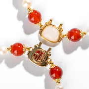 Buddha Stones 14K Gold Plated Year Of The Dragon Natural Red Agate Pearl Protection Fu Character Chain Bracelet (Extra 30% Off | USE CODE: FS30) Bracelet BS 6