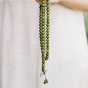 Buddha Stones 108 Mala Beads Green Sandalwood Chinese Knotting Soothing Bracelet