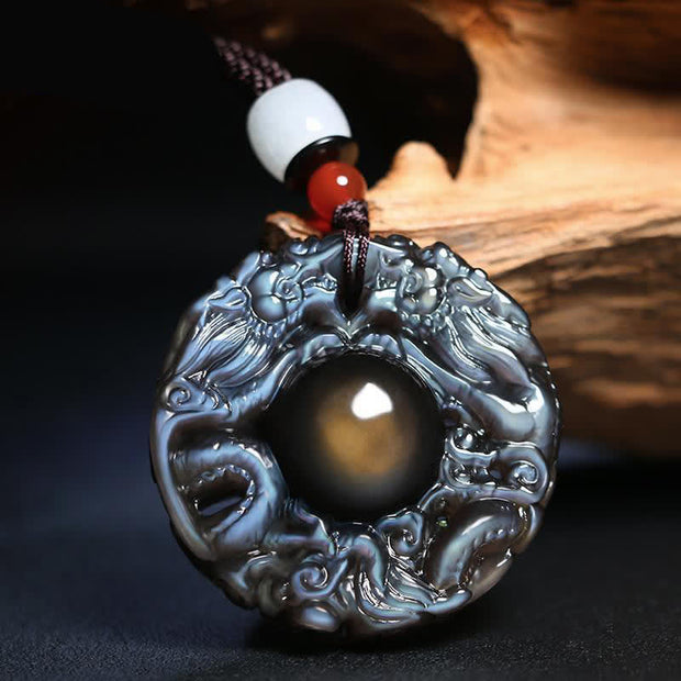 Buddha Stones Natural Gold Sheen Obsidian Rainbow Obsidian Dragon Strength Necklace Pendant (Extra 35% Off | USE CODE: FS35) - image 7