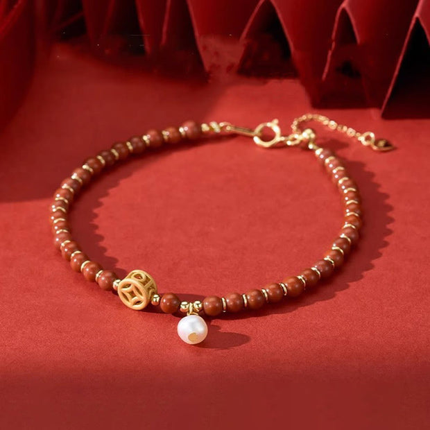 Buddha Stones 14K Gold Plated Copper Red Agate Copper Coin Confidence Bracelet