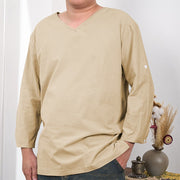 Buddha Stones Solid Color Three Quarter Sleeve Men's T-shirt Men's T-Shirts BS Moccasin 4XL(Fit for US/UK/AU48; EU58)
