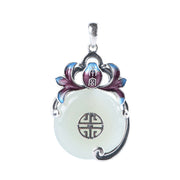 Buddha Stones 925 Sterling Silver Round Flower Hetian Jade Luck Necklace Pendant Earrings Set Bracelet Necklaces & Pendants BS 5
