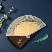 Buddha Stones Lotus Begonia Flower Jasmine Handheld Silk Bamboo Folding Fan 21cm 15