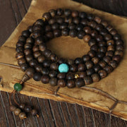 Buddha Stones 108 Mala Beads Nha Trang Agarwood Turquoise Prayer Meditation Bracelet Mala Mala Bracelet BS 1