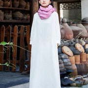 Buddha Stones Simple Midi Dress Cotton Linen Zen Tunic Dress With Pockets