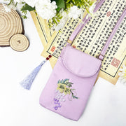 Buddha Stones Small Embroidered Flowers Crossbody Bag Shoulder Bag Double Layer Cellphone Bag Crossbody Bag BS 21