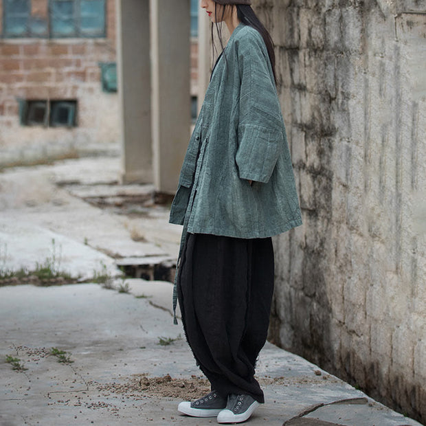 Buddha Stones Tie Dye Lace-up Design Coat Zen Meditation Open Front Top Jacket 29
